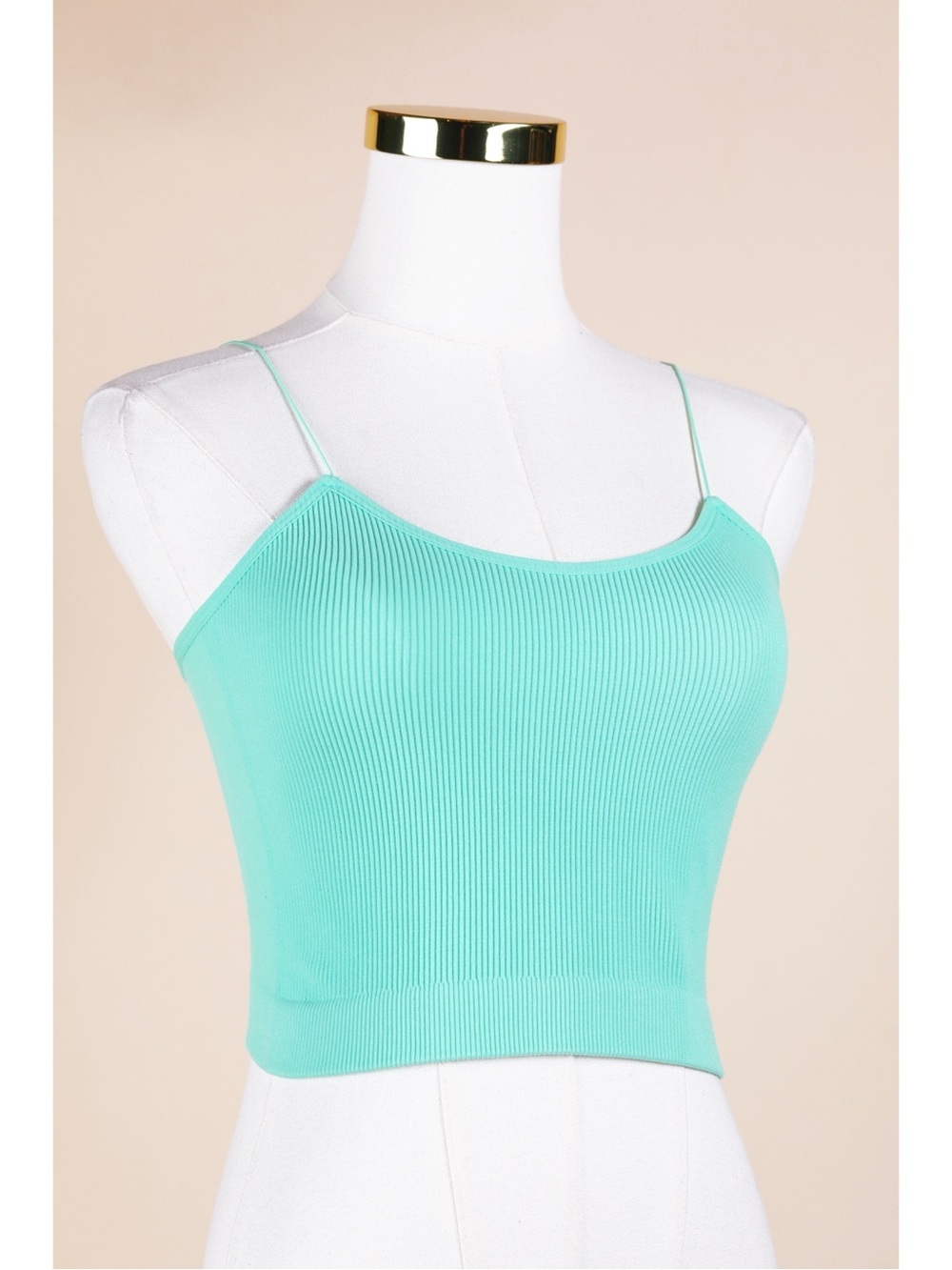 Sz L/XL Zenana Seafoam Green Stretchy Ribbed Crop Spaghetti Strap Tank Top EUC
